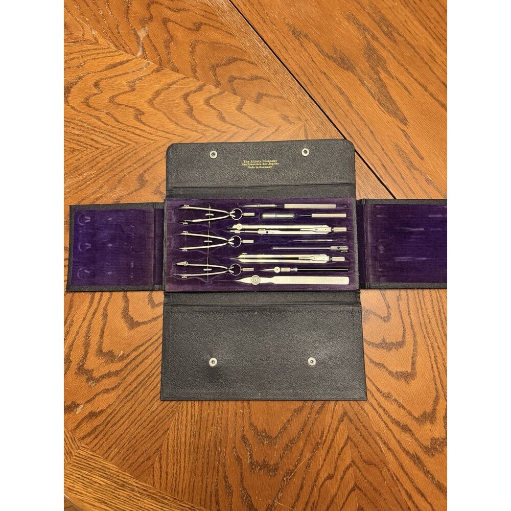 A. Lietz Antique Drafting Tools Drawing Instruments Compass Set Germany.